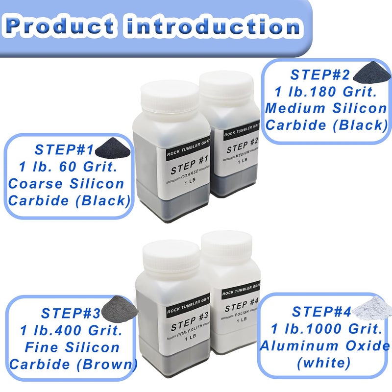 Azefun 4 LB Rock Tumbler Grit and Polish Refill Kit, 4-Step Tumbling Media Coarse/Medium/Pre-Polished/Final Polish, Silicon Carbide Grit, Ideal for Any Rock Tumbler & Stone Polisher - Image 3